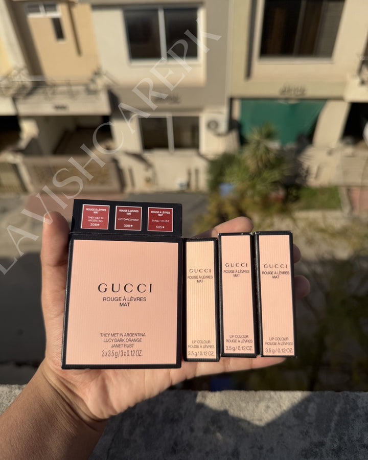 GUCCI TRIO LIPSTICK COLLECTION SET WITH GUCCI GIFT BAG
