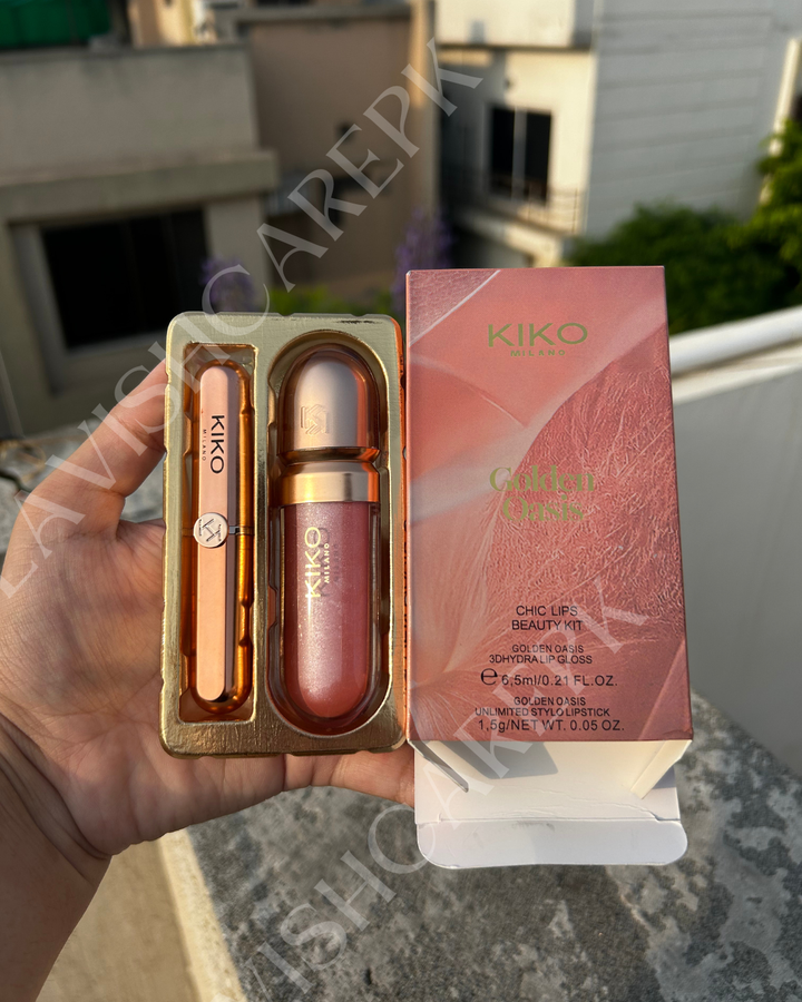 KIKO MILANO GOLDEN OASIS CHIC LIPS BEAUTY KIT 2 IN 1.
