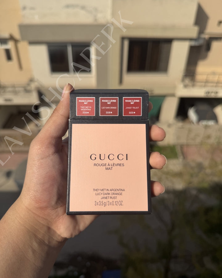 GUCCI TRIO LIPSTICK COLLECTION SET WITH GUCCI GIFT BAG