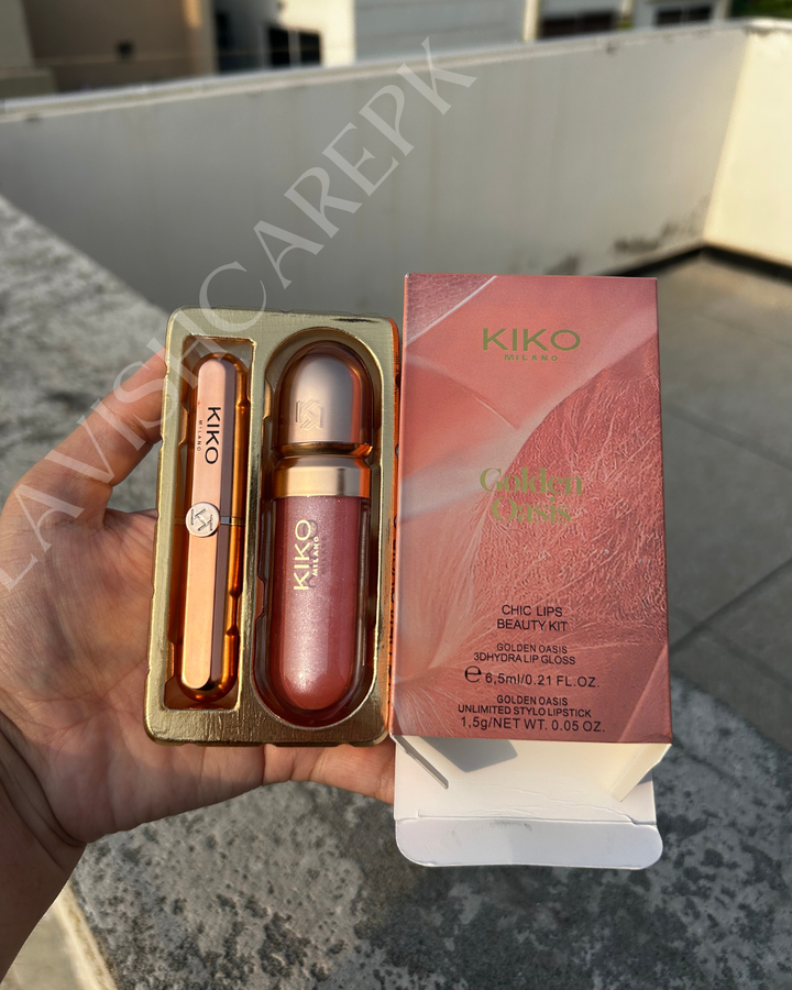 KIKO MILANO GOLDEN OASIS CHIC LIPS BEAUTY KIT 2 IN 1.