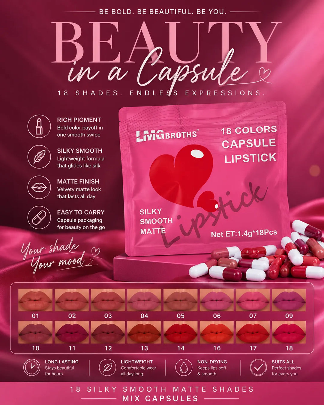 LMG BROTHS 18 COLOURS CAPSULE LIPSTICK PACK | 18 SHADES LIPSTICK SET